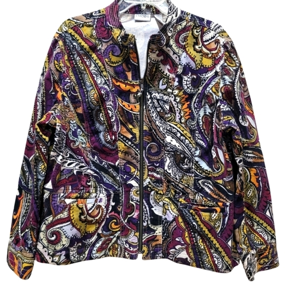 XL CHICO'S Multicolor Artsy Funky Paisley Corduroy Zip-Up Jacket - Picture 4 of 7